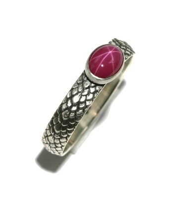 Oval Created Pink Star Ruby Dragon Scale Band Antique Silver by Salish Sea Inspirations - image3